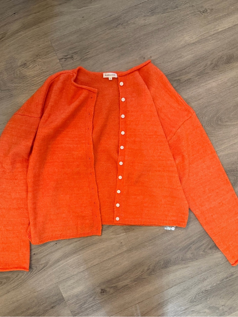 Orange Button-Up Knit Cardigan Sweater